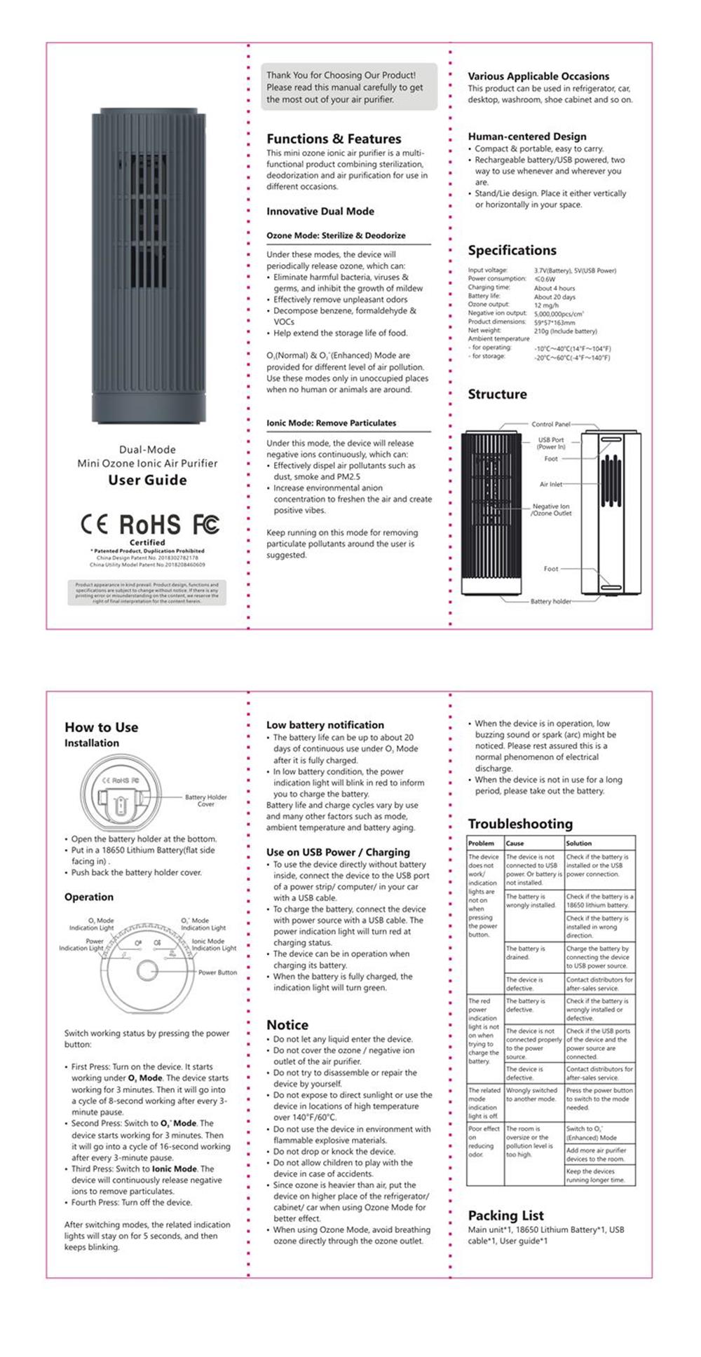 یخچال مینی موټر بوټ کابینې ډیسټاپ موټر رطوبت هوا پاکونکی منفي Ion5