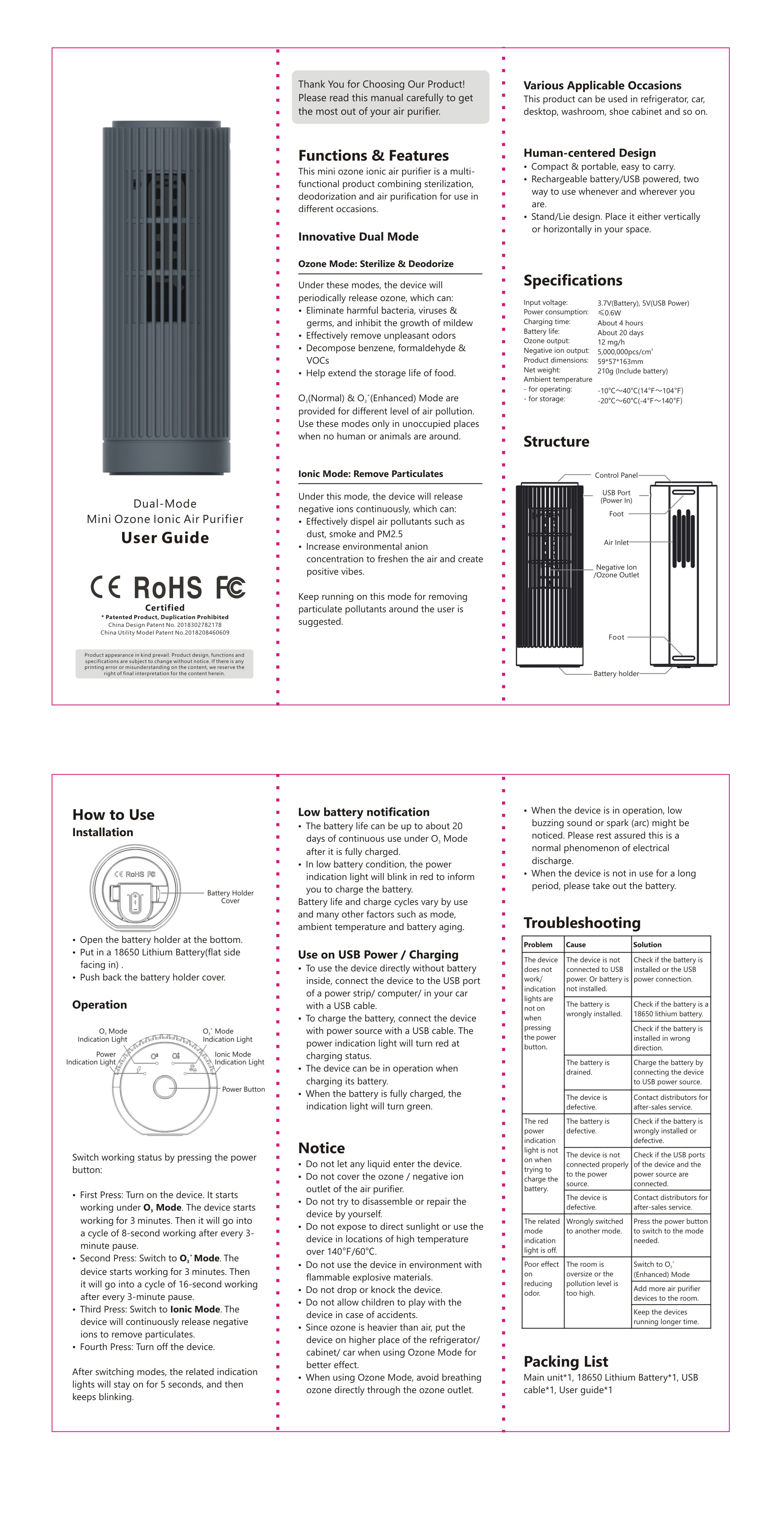 Max Power 2200mAh paqijkerê hewayê ionîzatorê gerîdeyê4